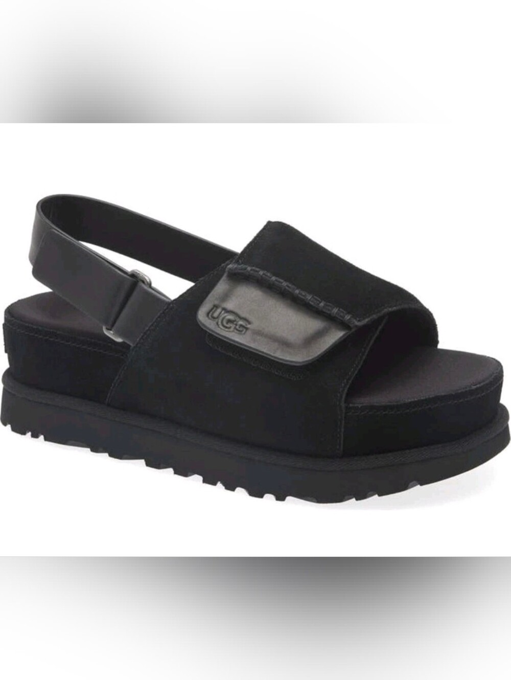 UGG Black Suede Goldenstar Hi Platform Slide Sandals with Sling Strap Size 9